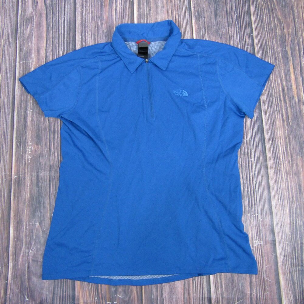 North Face Womens XL Blue Quarter Zip Short Sleeve Shirt Top Hiking Outdoors